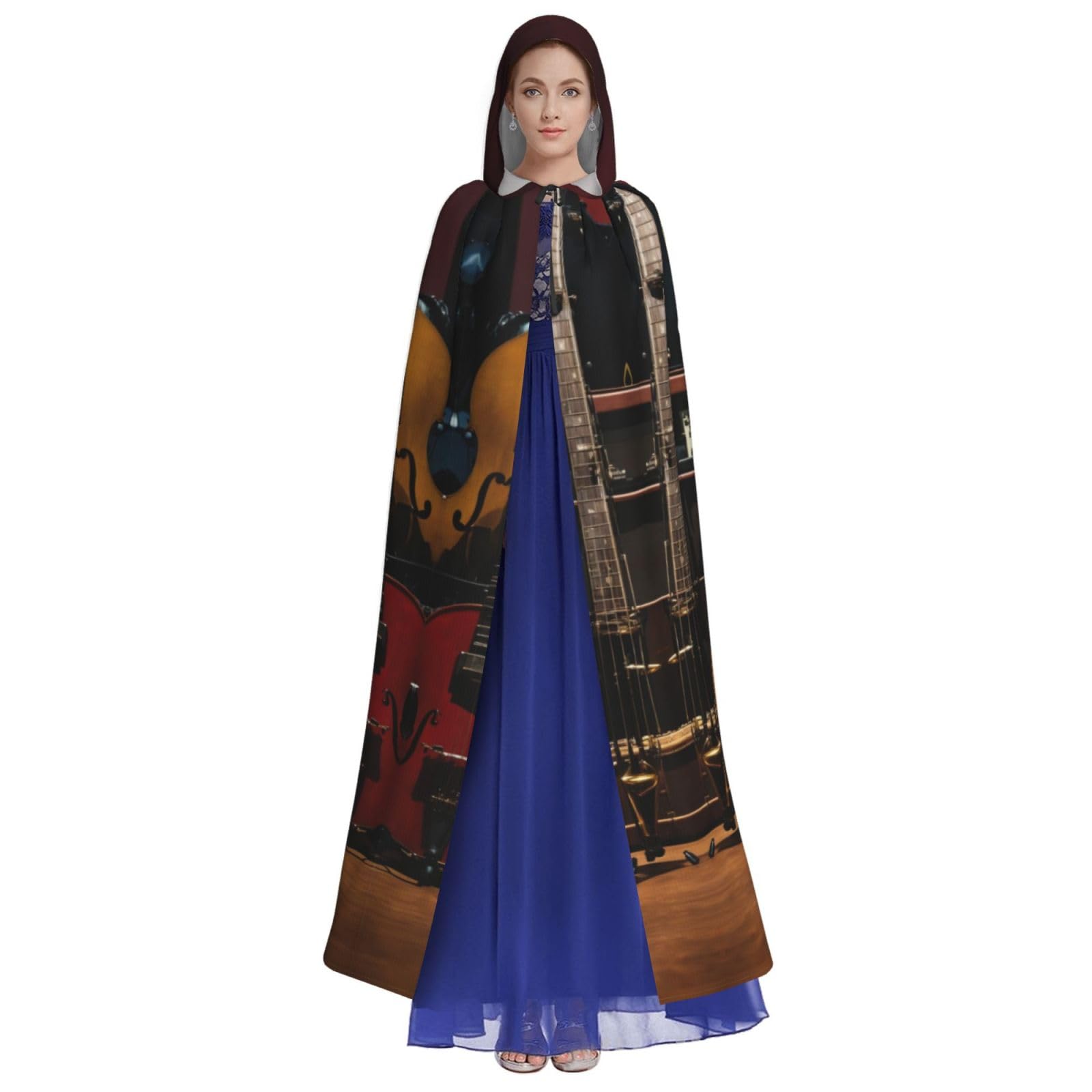 LIXLZH electric guitar Print Hooded Cloak Universal Adult Cape Witch Costume Halloween Costumes Carnival Cloak