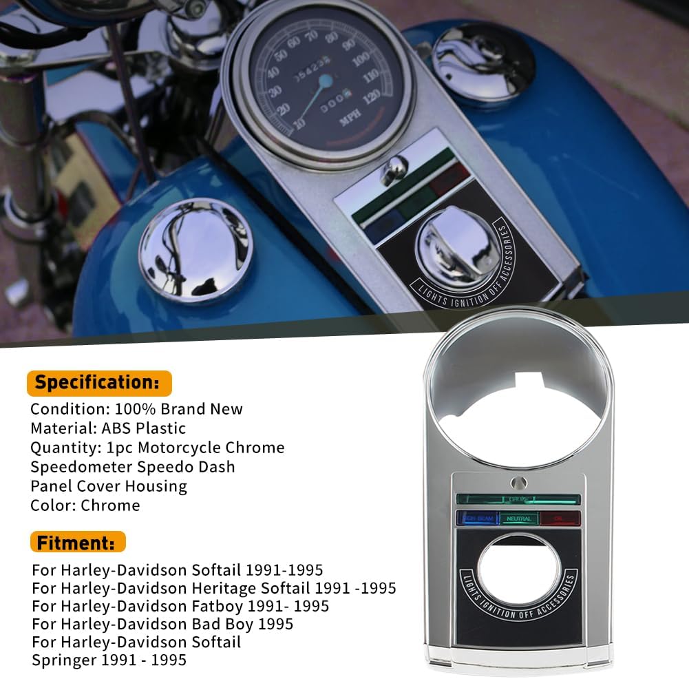 GZYF Motorcycl Speedometer Dash Cover Panel Housing Kit for Harley Bad Boy, Heritage for Softail Fat Boy for Softail Springer 91-199-5, for Softail 91&93-199-5,ABS Material