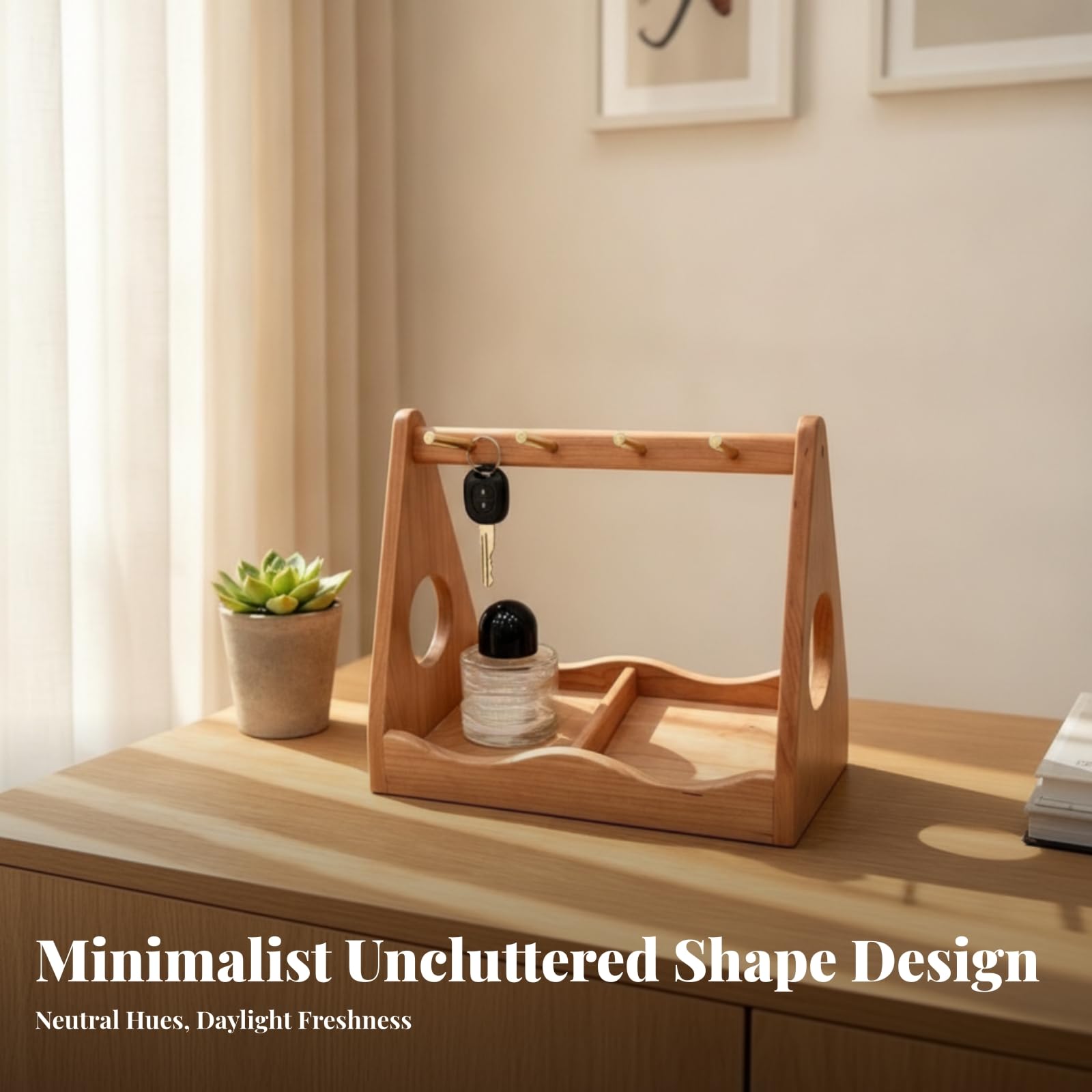 Portachiavi con Vassoio Multifunzione, Stile Minimalista In Legno Di Ciliegio Nordamericano