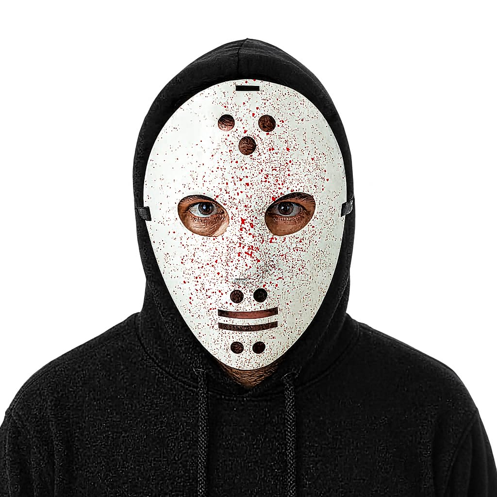 Komonee Jason Hockey Mask Blood Splatter Adult White Halloween Costume Party Unisex Fancy Dress Outfit