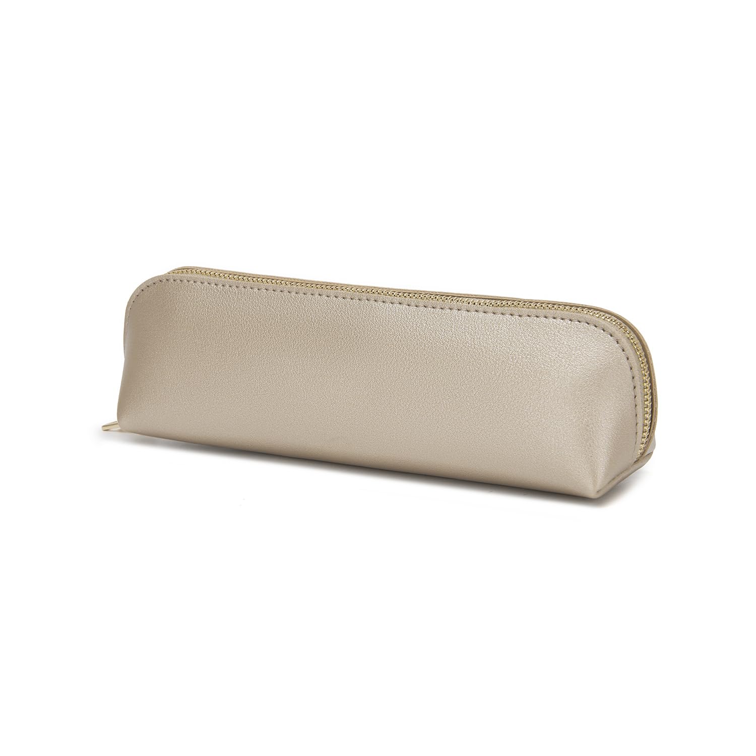 YONBEN Faux Leather Pencil Case Simple Color Bag Zipper Lightweight Storage (Pearl White Tea)