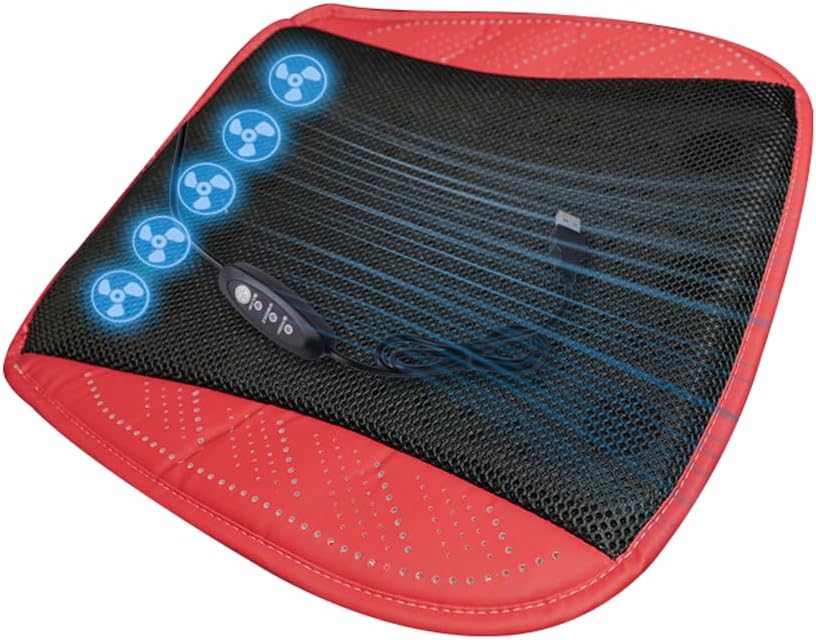 Cooling Seat Cushion, Breathable Ice Silk Car Seat Fan Cushion, 3 Adjustable Speed, Suitable for Car, Truck, Home or Office (Red)