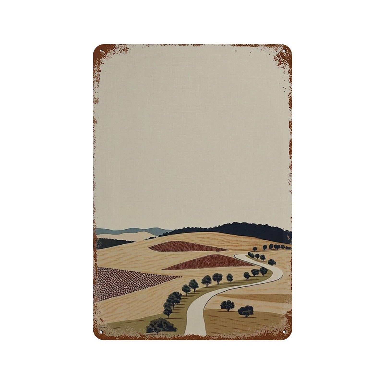 xiaoxiaoshen Countryside Landscape Style Rolling Hills Minimalist Nature Scenic Road Rural (2) Wall Decor Art Metal Tin Poster Modern Home Decor Art Home Bar Shop Decorations Vintage Sign 30x20cm