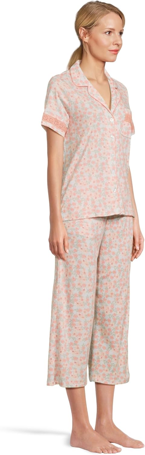 Karen Neuburger womens Petite Notch Collar and Capri Pajama Set With Eyelet Inserts - Image 2