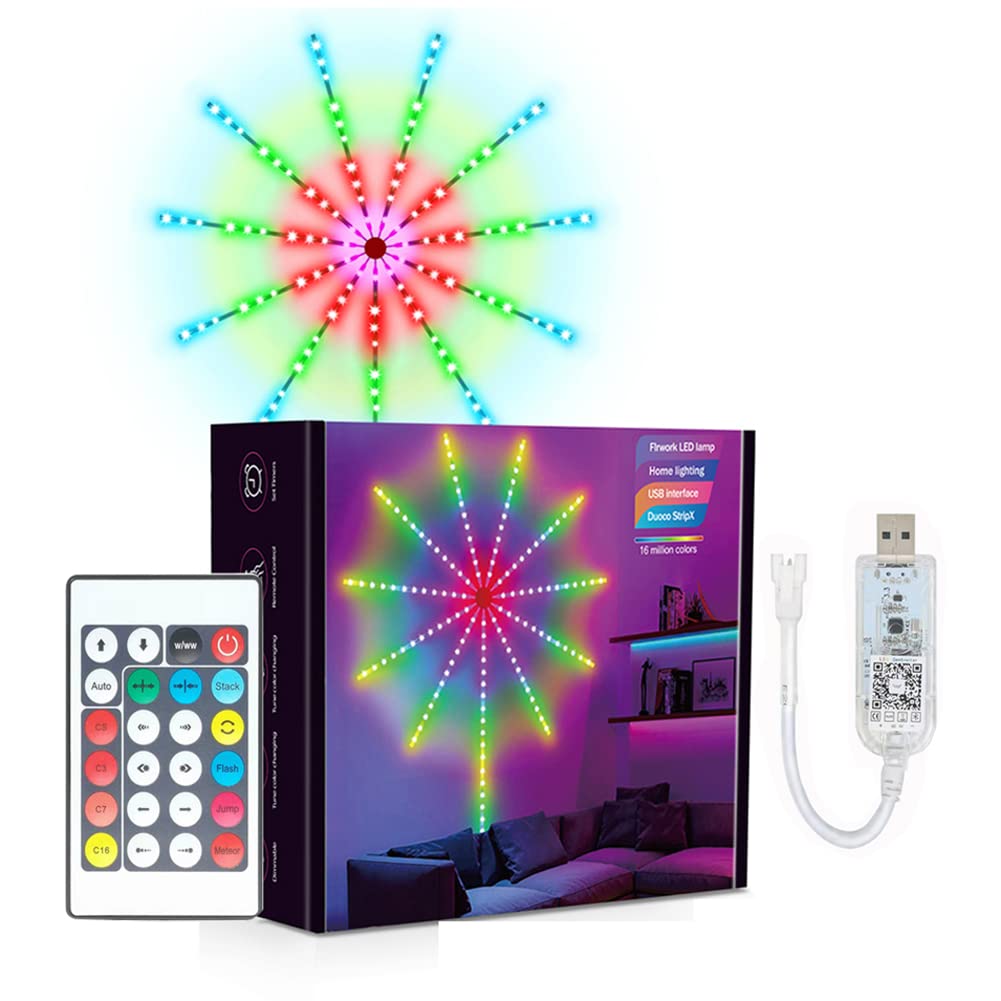 Smart Firework LED Lights, USB Powered Indoor Firework Lights with Remote APP Control, 12Inch Led Strip Lights Room Decorations for Christmas