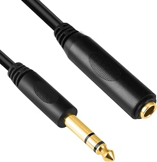Devinal 6.35mm 1/4" inch Stereo Plug Male to 1/4 Female Stereo Headphone Guitar Extension Cable Cord, Gold Plated Audio Cable Stereo Extender, 20 feet (6 M)