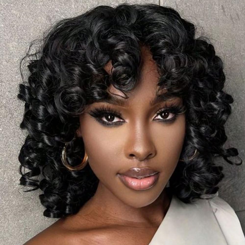 Short Curly Wigs for Black Women Loose Curly Wig with