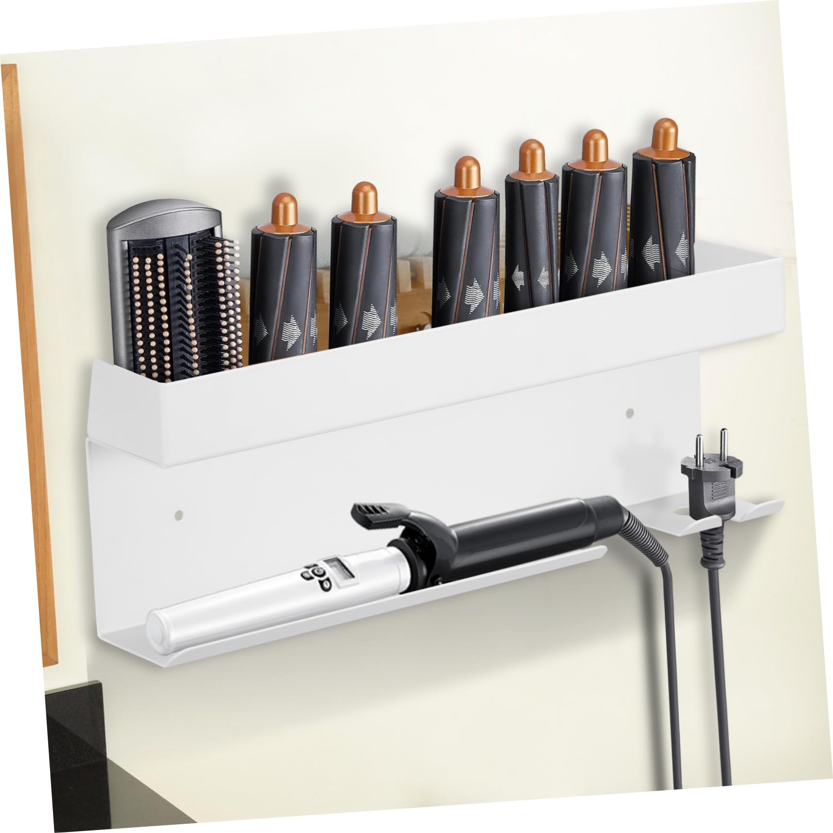 Mobestech Wandhalterung Aluminium Haartrocknerhalter ohne Bohren für Lockenstab und Glätteisen Badezimmer Organizer Platzsparend Hitzebeständig