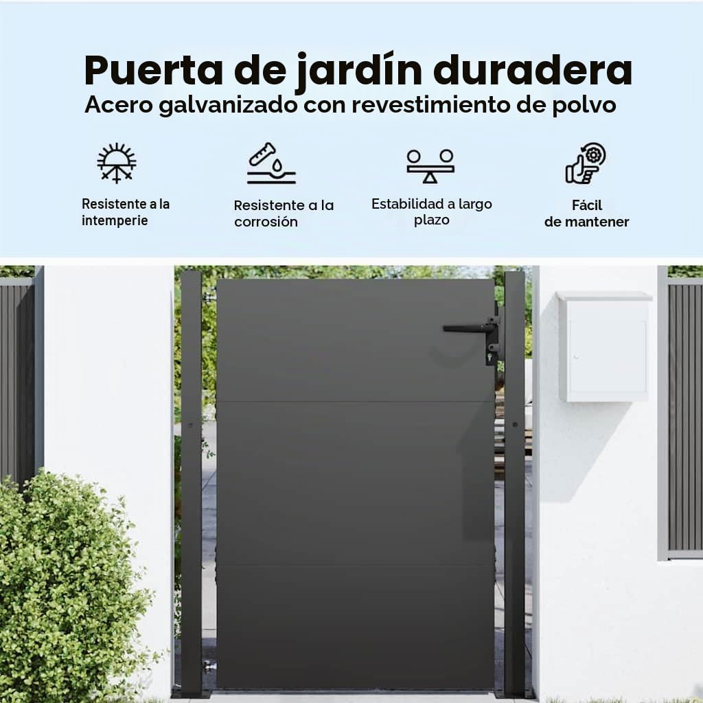 vidaXL Puerta de jardín con Cerradura Negro 85 x 155 cm, Puerta Elegante para jardín y terraza, Acero Metal, diseño Moderno, Resistente al óxido, a Prueba de Clima