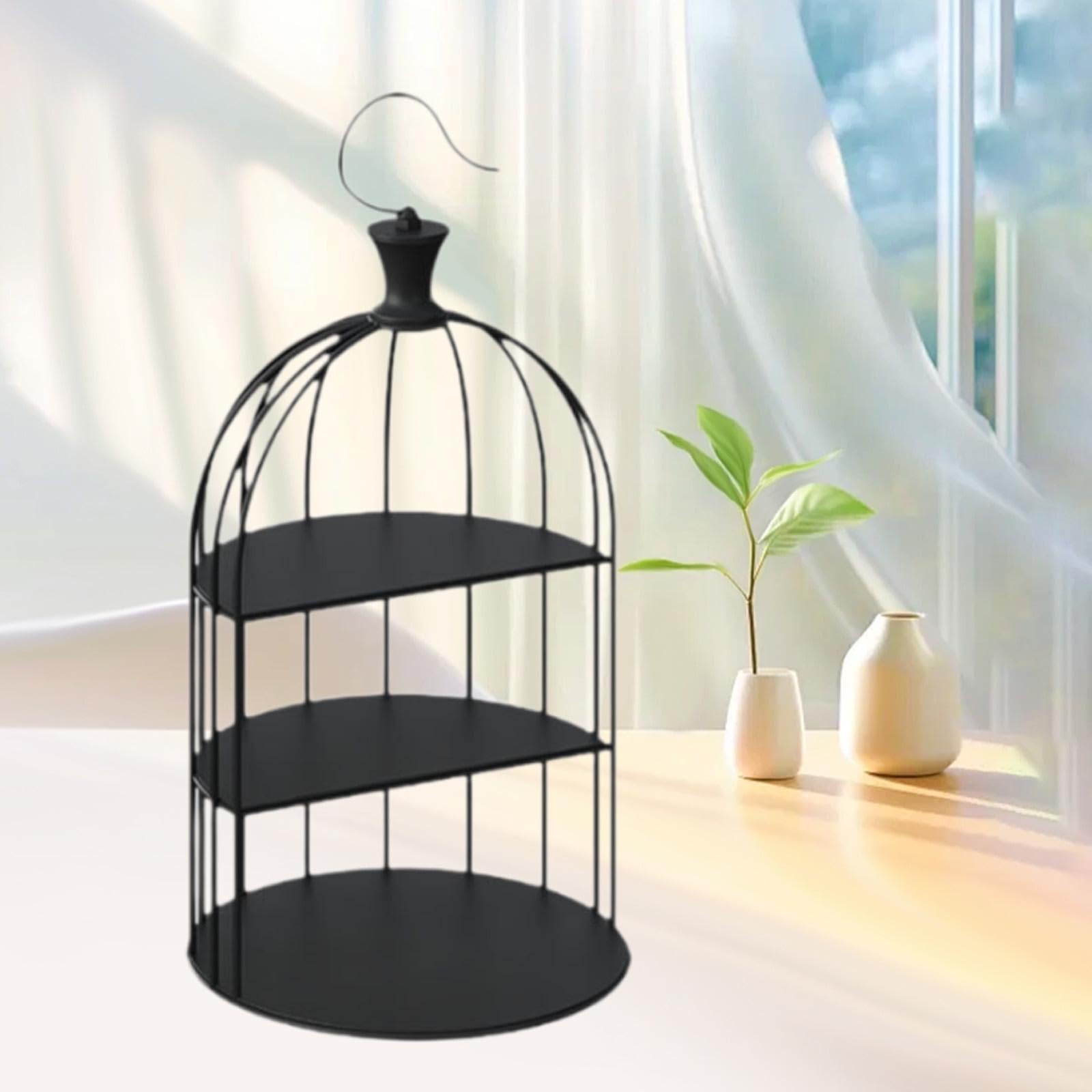 Soporte para Pasteles Y Postres con Diseño de Jaula de Pájaros, Expositor de Pasteles de Hierro con Diseño de Jaula de Pájaros, Plato para Dulces para, Black S, Individual