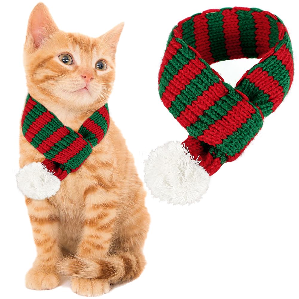 ZTA Weihnachten Hund Katze Schal Kostüm Outfit Rot Kleidung für Weihnachts Dekoration, Haustier Weihnachtskostüm Rotgrün für Katzen Welpen Größe S