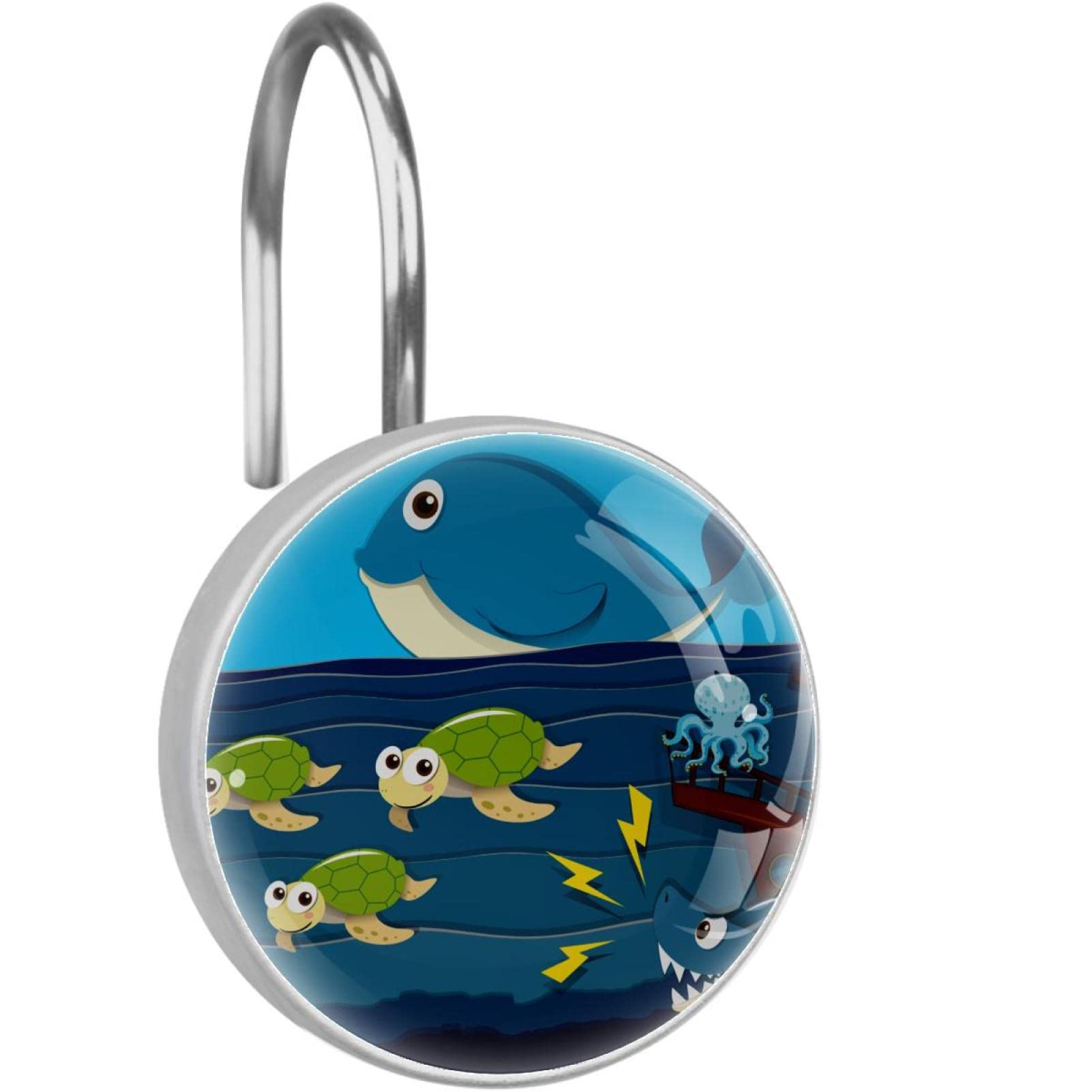 Crochets de rideau de douche en acier inoxydable haut de gamme lot de 12 anneaux design requin
