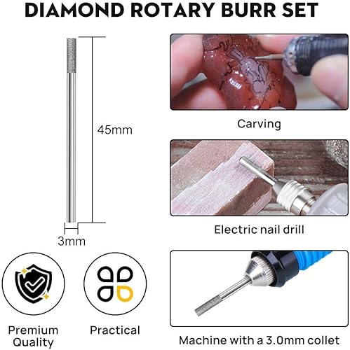 Miniatura 2 de Firearth Juego de 30 brocas de diamante, brocas de tallado, brocas de diamante para herramienta rotativa, enrutador de carpintería de metal,