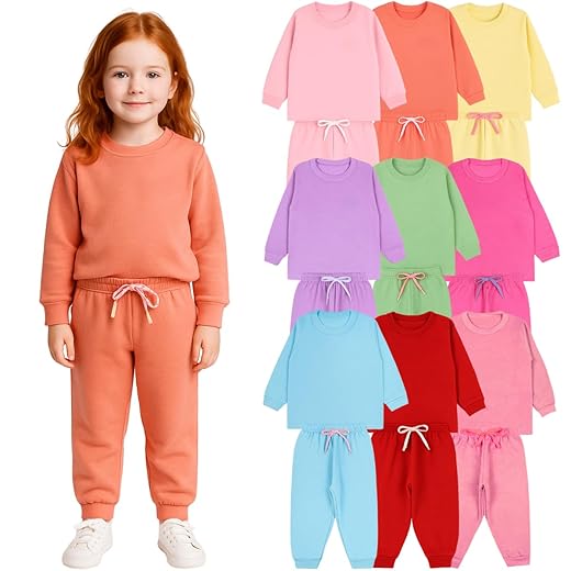Kit 4 Peças Conjunto Inverno Infantil Liso Frio Premium Moletom Menina Feminino Quentinho Confortável Bebê Roupa Criança (2 Moletons + 2 Calças) - 1 A 8 Anos