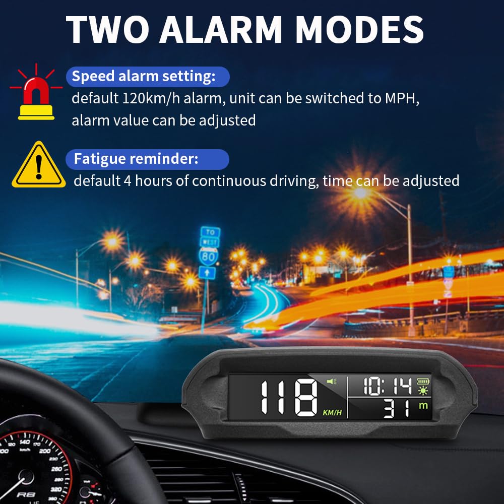 OBEST HUD multifonction pour voiture, Smart Automotive Head Up Display, GPS Visualización de Velocidad/Tiempo/Temperatura/Altitud, Medidor Sistema Diagnóstico Coche, Alarma de Exceso de Velocidad