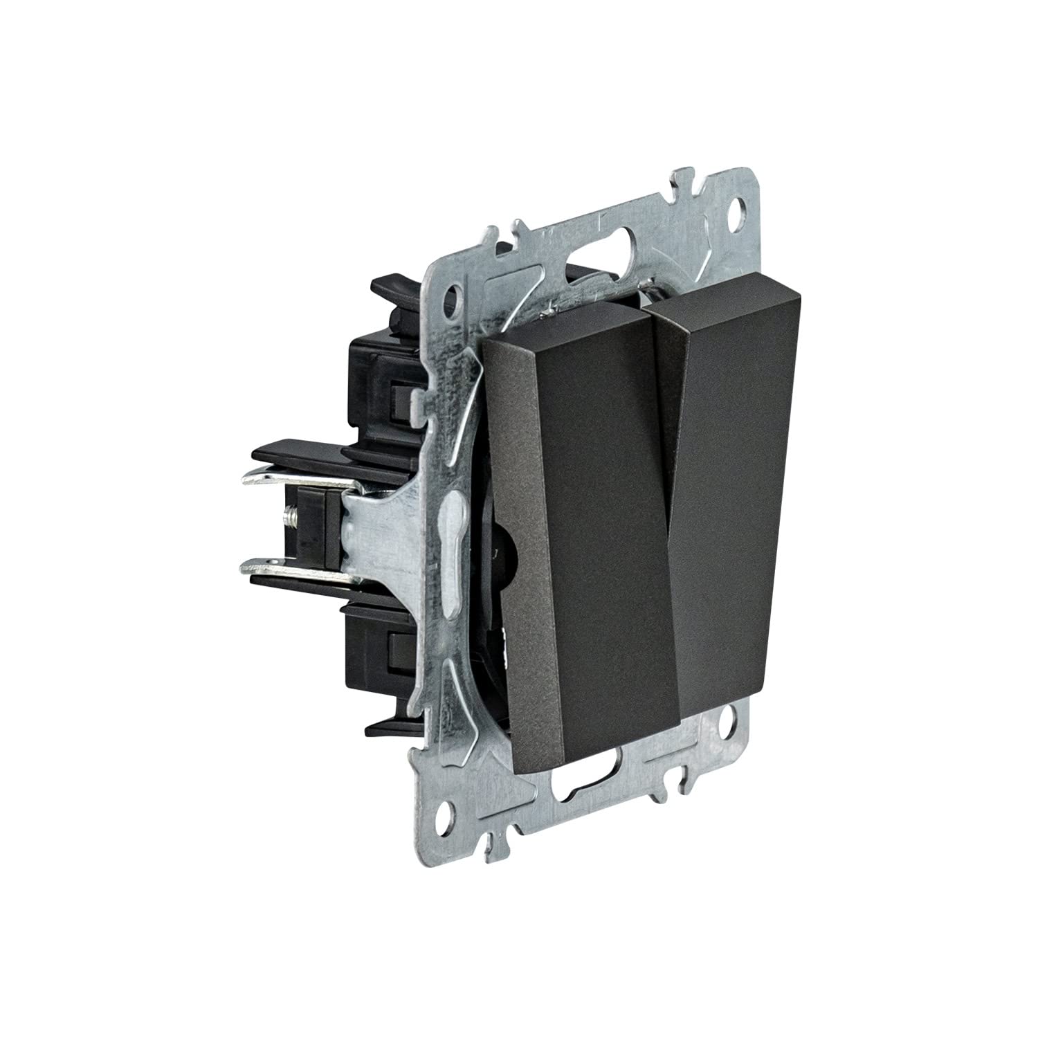 POPP® Mecanismos Interruptor Doble Conmutador Empotrable SERIE ENKEL de Pared *con Marco*, 10A 250V IP20, con Bornas Automáticas (10, Negro-doble-conmutados)
