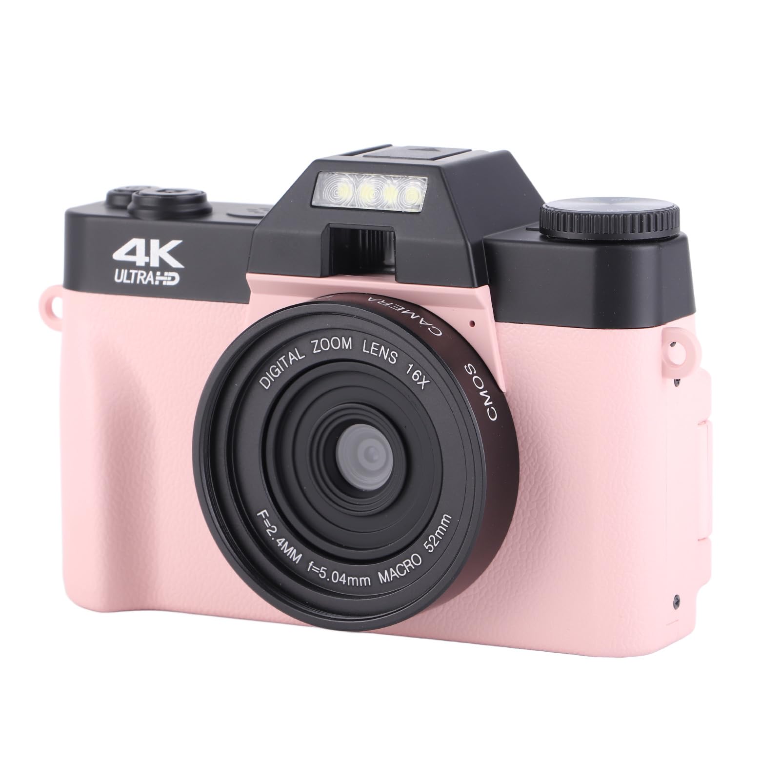 Cyfrowy Aparat Fotograficzny 4K, Aparat do Vlogowania 48 MP z 3-calowym Ekranem Odchylanym o 180 Stopni, Aparat Podróżny z 16-krotnym Zoomem Cyfrowym, dla Początkujących (PINK)