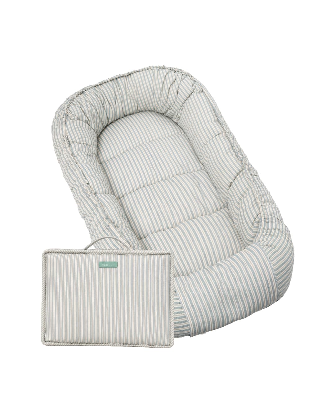molis&co - Baby Nest Pod for Newborn - Baby Sleep Pod Soft Breathable 100% Cotton (Oeko-TEX) - Travel & Baby Essential Gift for Newborn - Sleepyhead Baby (Blue Stripes)