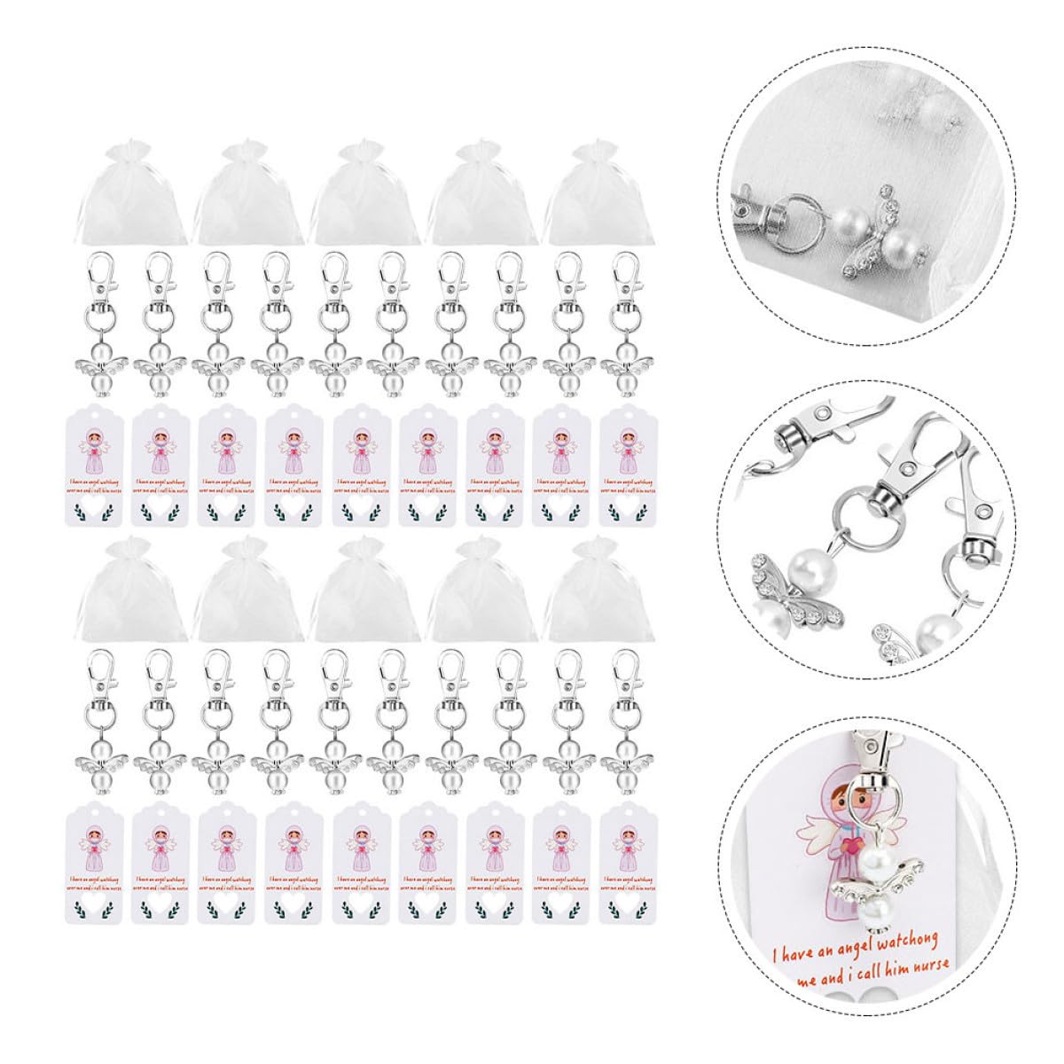 ABOOFAN 60sets Portachiavi Angelici Con Sacchetti Per Medici Regali Per La Giornata Del Medico Accessori Decorativi Per Borse Pratici e Leggeri Per Eventi Speciali e Feste