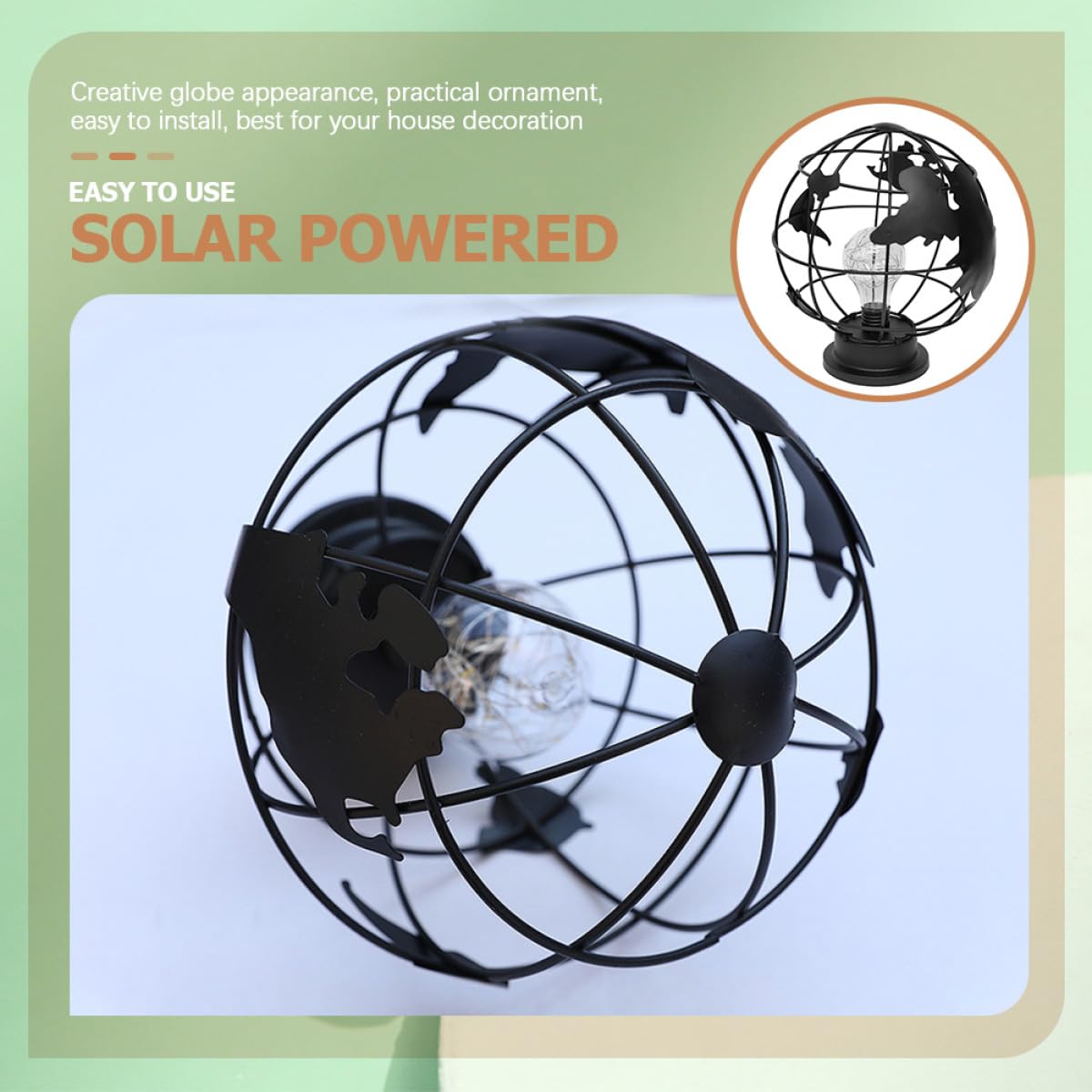 Lámpara de Noche Forma de Globo Negra, Luz Decorativa de Sobremesa en Hierro y Plástico, Adecuado para Dormitorio y Sala de Estar