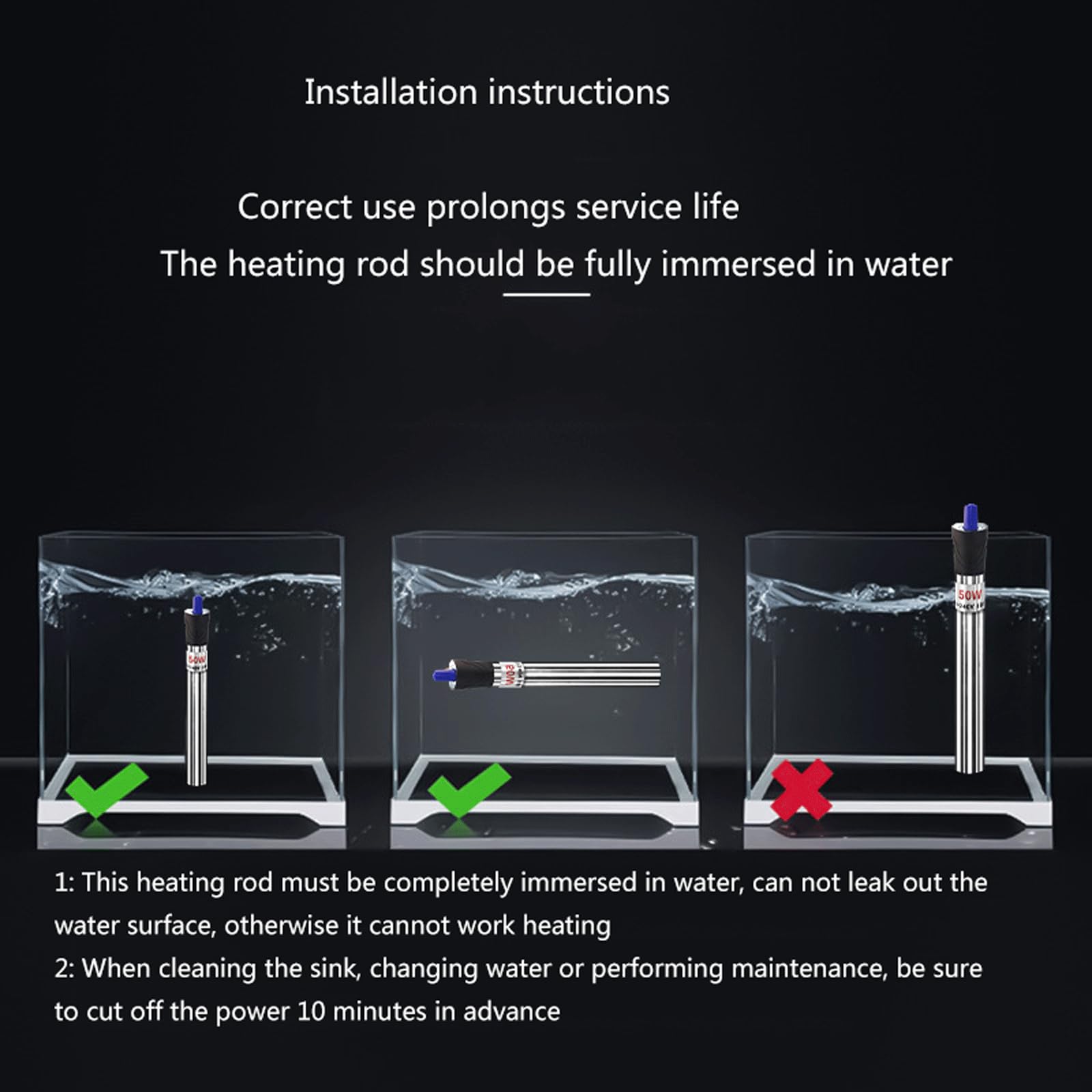 Asta riscaldante Asta riscaldante Automatica a Temperatura costante in Acciaio Inossidabile Riscaldatore per Acquario a Risparmio energetico, 200 W (300 W)
