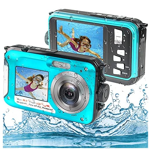 Underwater Camera, Waterproof Camera Full HD 2.7K 48MP Waterproof Camera Digital with Dual Screen, 16X Digital Zoom and Self-Timer (WP01)