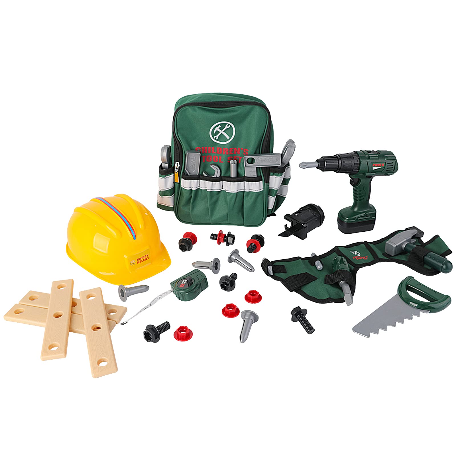 deAO Costruzioni Set Attrezzi Bambini, Giocattoli Attrezzi da Costruzione, Kit Strumenti con Trapano Elettrico, Zaino, Casco e Accessori, Regalo Perfetto per Bambini