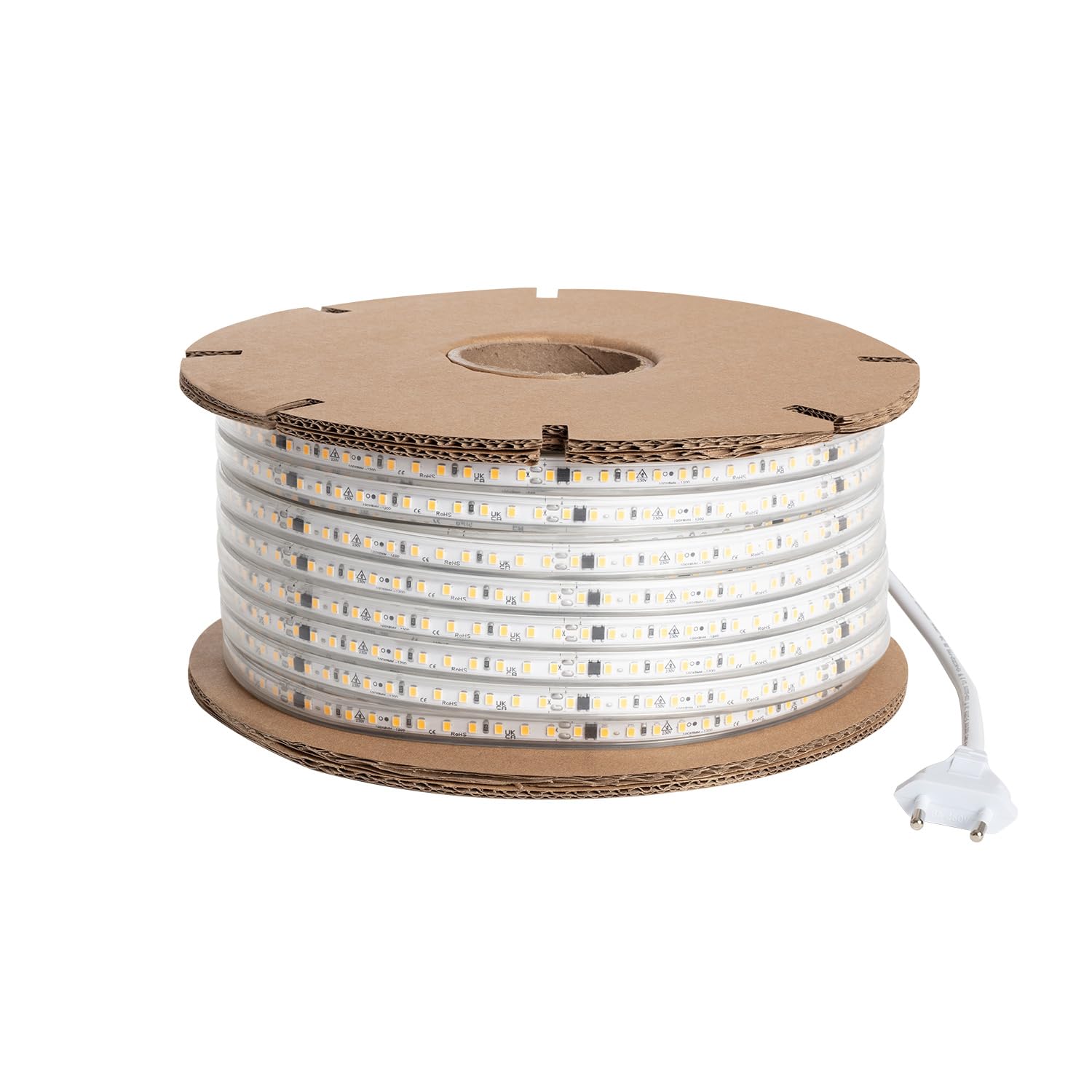LEDKIA Tira LED Regulable 220V SMD Autorrectificada 120 LED/m BOBINA 50m 10 | 120 LED/m SMD2835 | IP65 | Luz Ajustable Triac | 50 Metros; Blanco Neutro 4000K