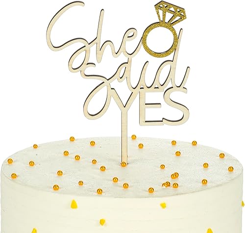 Miniatura 1 de Ella dijo que sí decoración para tartas, decoración de madera para tartas, anillo dorado brillante, boda divertida, compromiso, despedida de