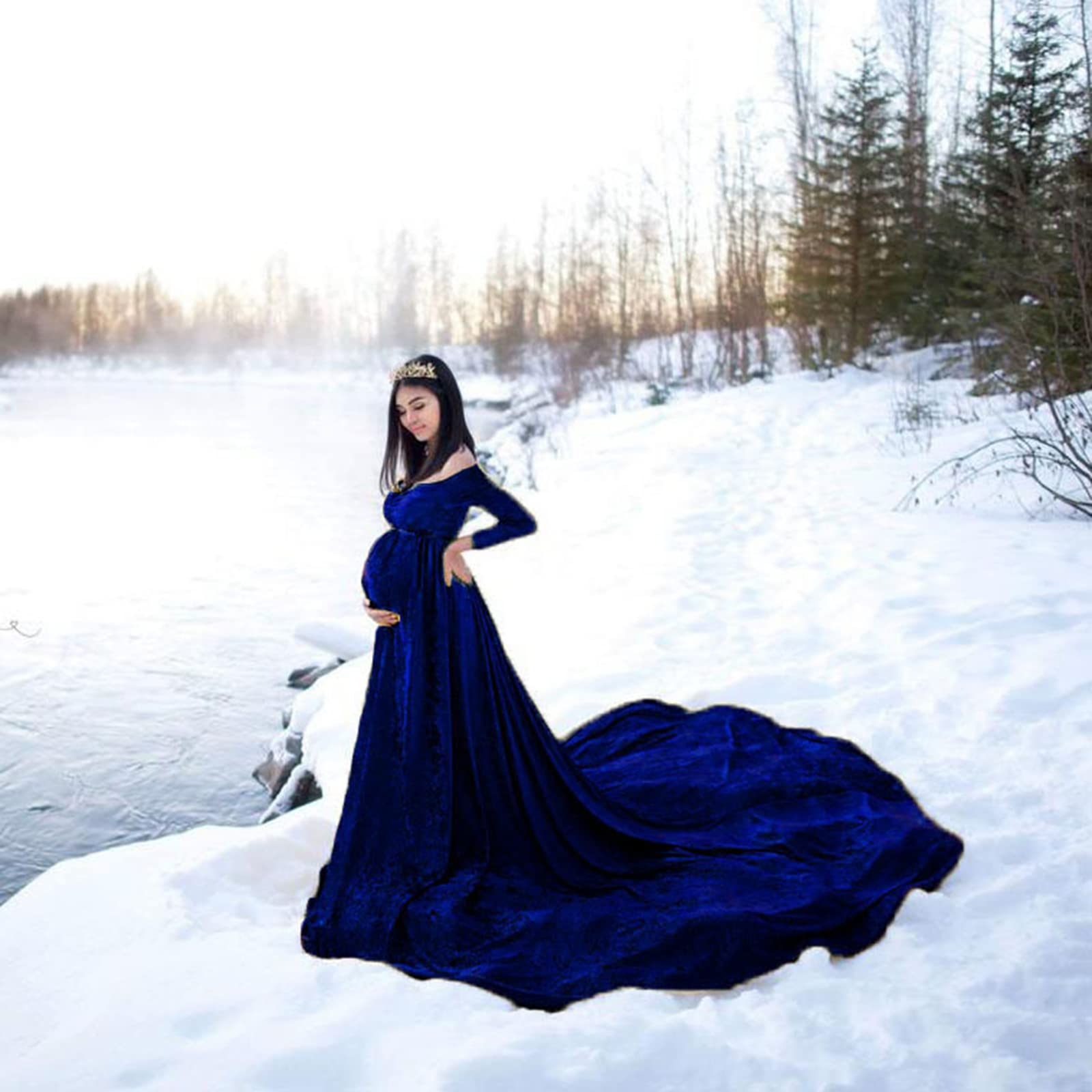 Maternity Photoshoot Dress, Maternity Off Shoulder for Photography,  Maternity Nursing Dresses Gowns Pregnancy Clothing Outfits Photo,  Blue,M(Bust:39.4in) : Amazon.ca: Clothing, Shoes & Accessories