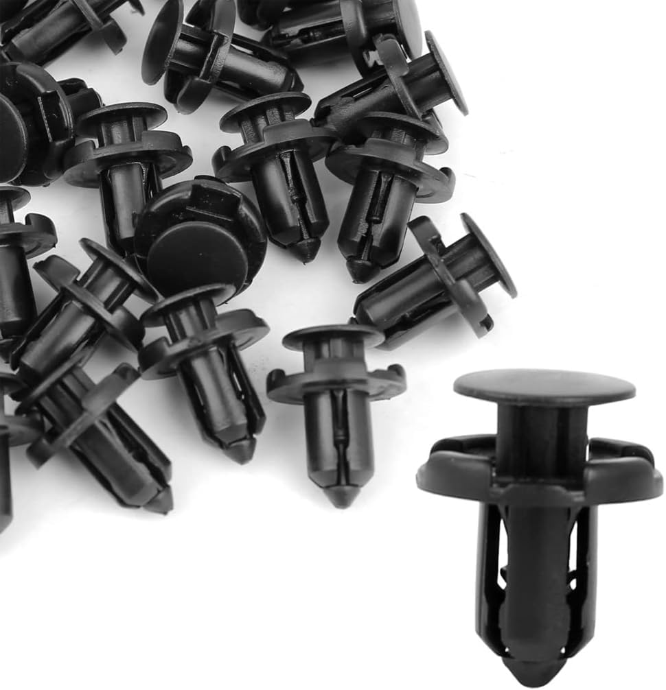 50-Piece Nylon Push Retainer Clips – For Honda Front Bumper & Trim, Black, 20mm Head