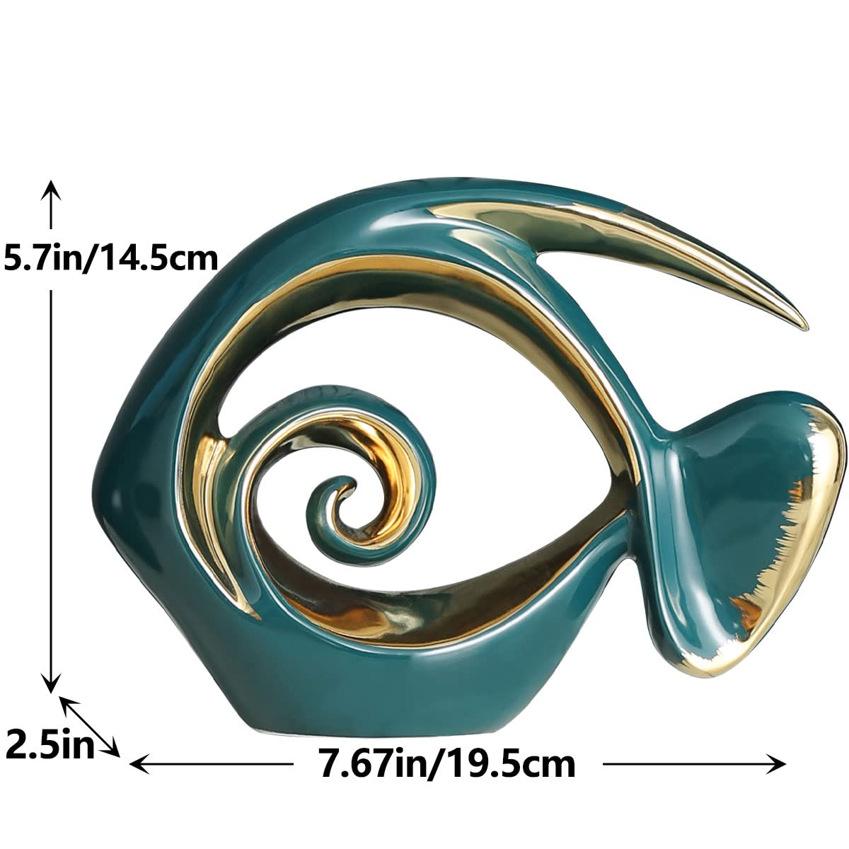Statuette di pesce in ceramica verde oro – decorazione per la casa costiera, centrotavola moderno oceano per soggiorno, sala da pranzo, bagno, ufficio, tavolino, casa sulla spiaggia, nautica, mare,
