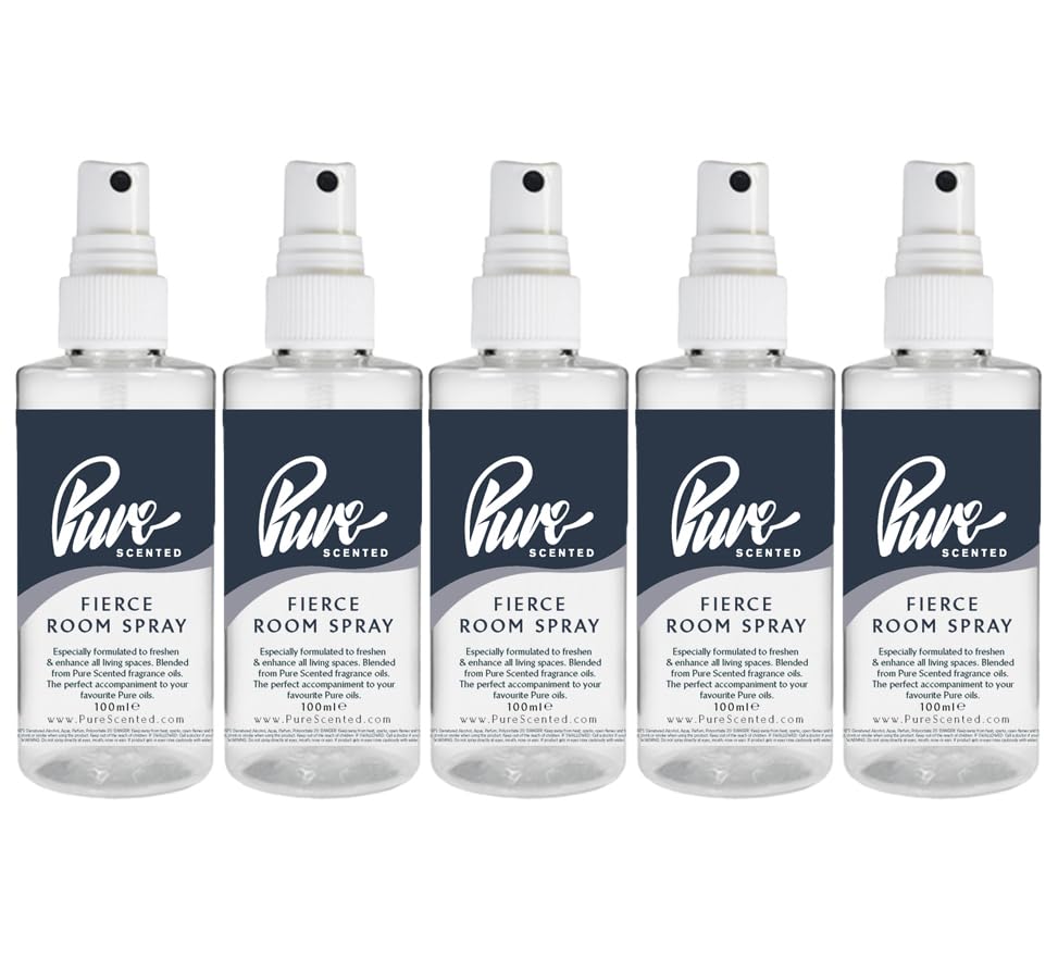 Pure Scented 500ml Room & Fabric Sprays 5 x 100ml Suitable For Home, Car, Caravan, Work, Gym Bags, Odour Eliminators (5 x 100ml, Fierce)