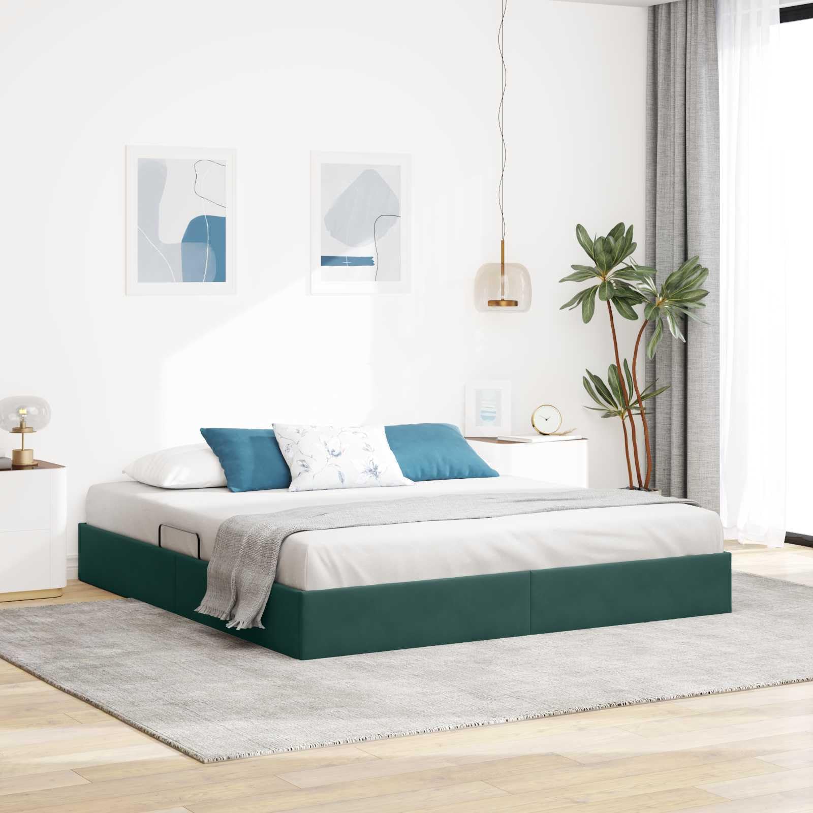 Marco de cama otomana de 160 x 200 cm de terciopelo con espacio de | Elegante marco de cama tapizado para dormitorio con elevación hidráulica, estructura de metal resistente y capacidad de carga