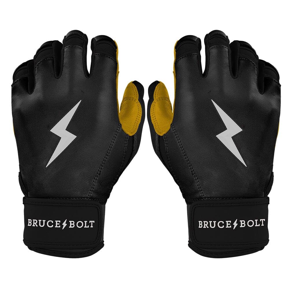 BRUCE BOLT 2020 Premium Pro Black Short Cuff Cabretta Leather Baseball Batting Gloves with Glove Bag - Adult Medium SBM — image 1