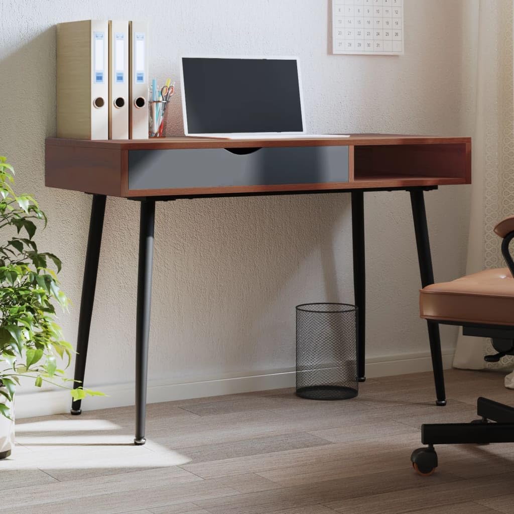 Scrivania Porta Computer con Cassetto Marrone 110x50x75 cm | Tavolo da lavoro salvaspazio per studio o ufficio, con piedini regolabili e solida struttura in metallo.
