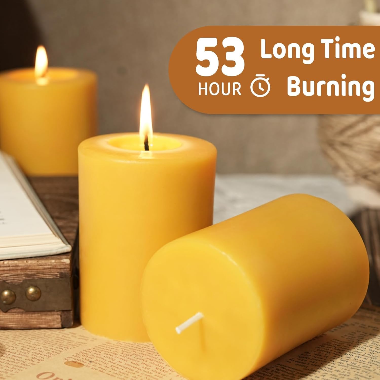 4 Packs Natural Beeswax Pillar Candles, 212 Hours Long Burning Organic Emergency Candle 2.8x4in Unscented Pillar Candles 100% Pure Bees Wax Candles for Home Paryer - Image 4