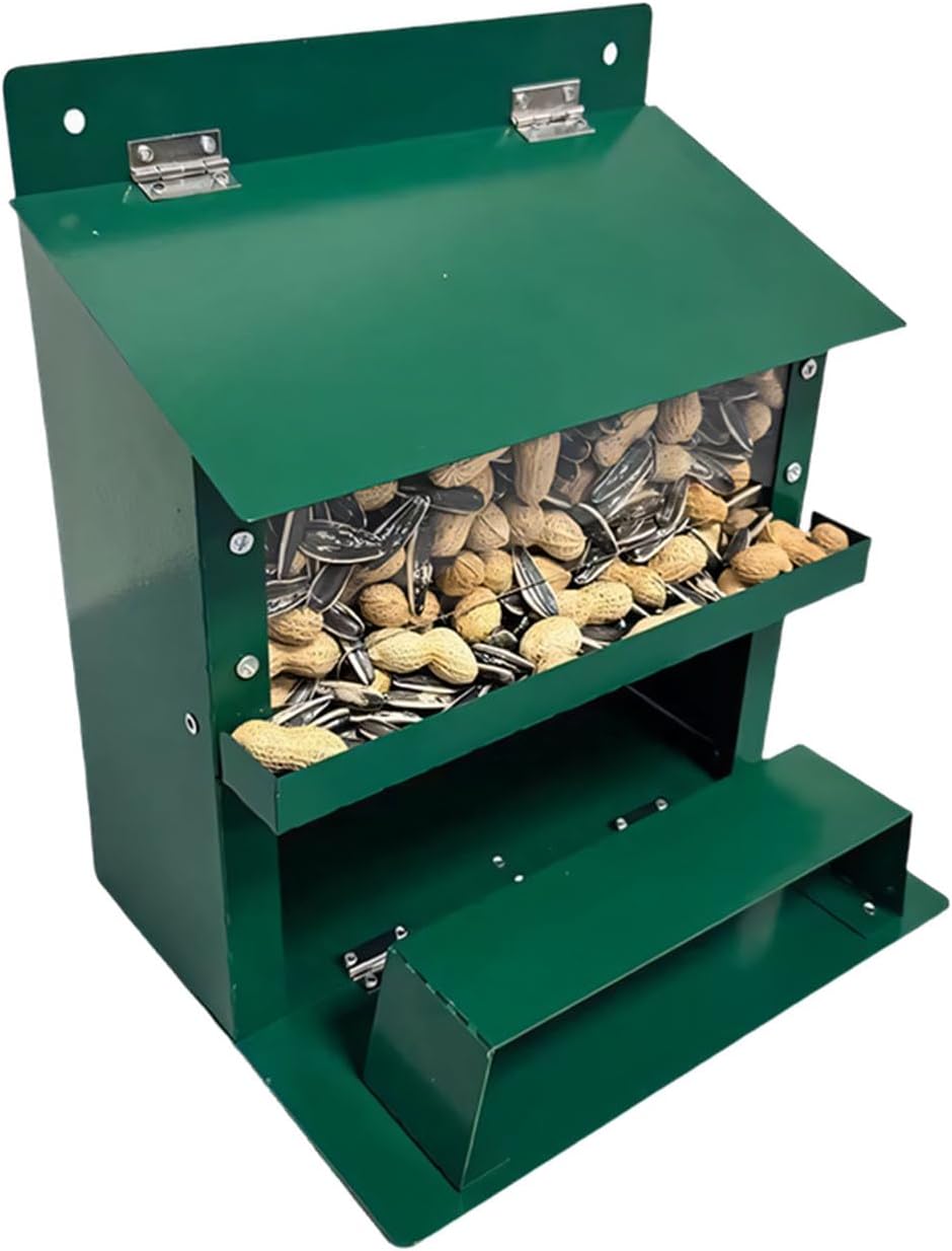 Squirrel Feeder, Metal Squirrel Feeder with Water Roof, Chipmunk Picnic Table House Outdoors for Outside Hanging Corn Nut