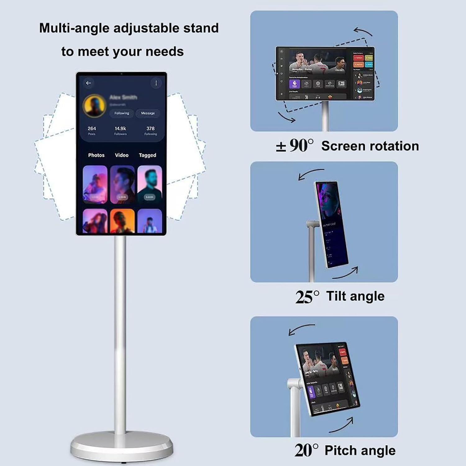 TV portatile touchscreen, Smart TV mobile con supporto girevole, TV esterna regolabile, monitor touch screen intelligente 1080P con controllo vocale, sistema operativo Android