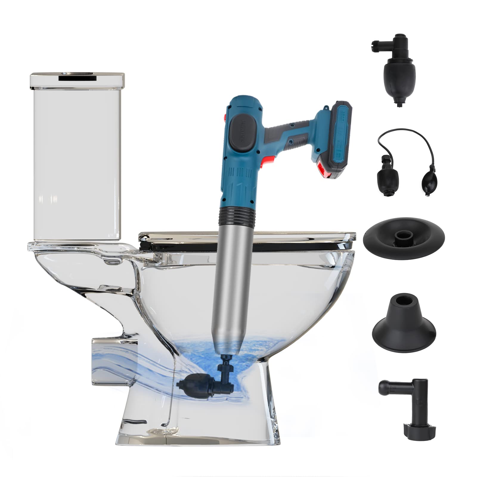 Simple Project Powerful Electric Air Plunger for Toilet | Toilet Plunger Air Pressure Gun with 5 Replaceable Unclogger Heads, Electric Toilet Plunger for Clogged Toilet/Tub/Sink