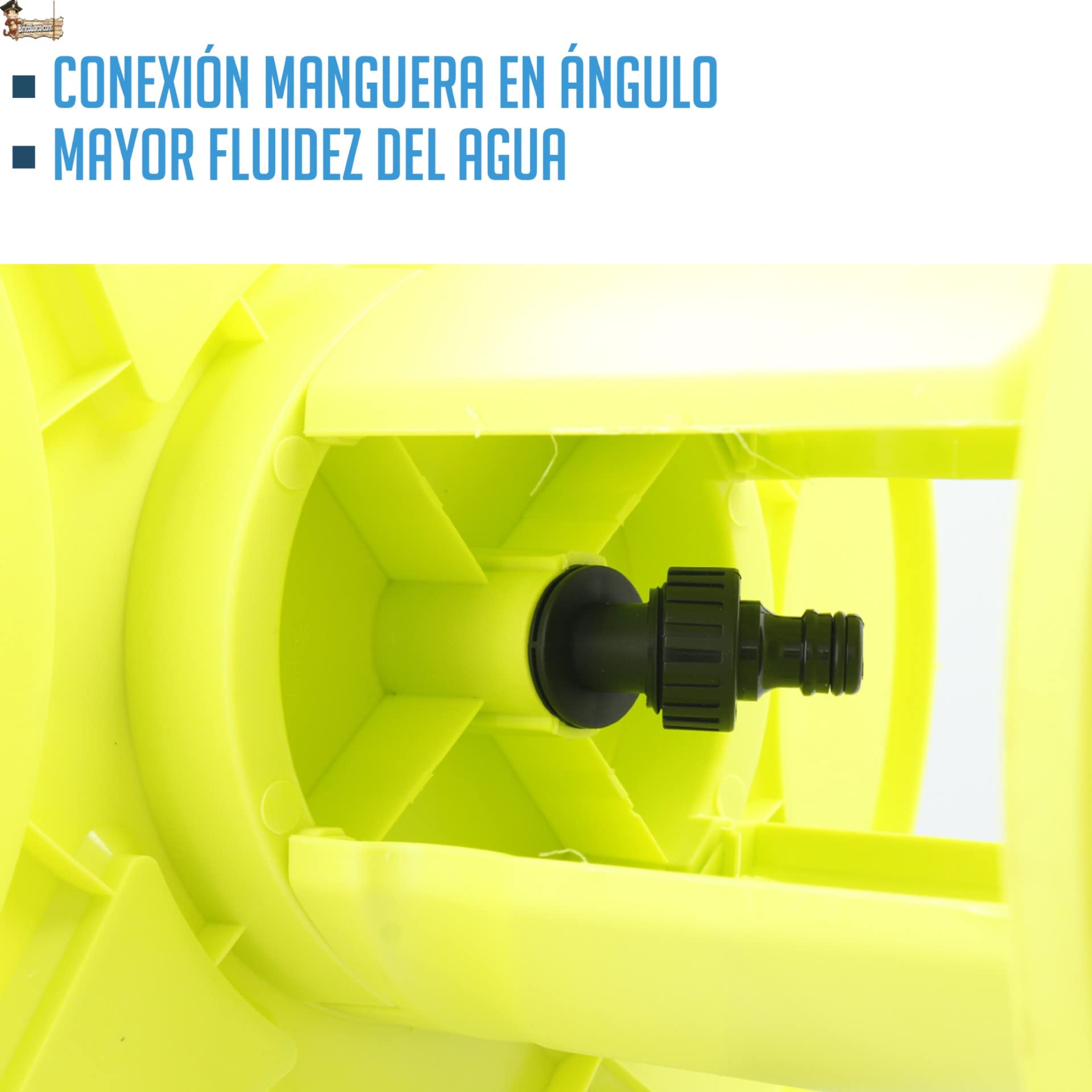 BricoLoco.com Mulinello Supporto Tubo da giardino o irrigazione con avvolgitore fino a 25 metri Raccogli tubi Acqua arrotolabili Carrello porta maniglione con ruote, presa rapida e antigoccia.