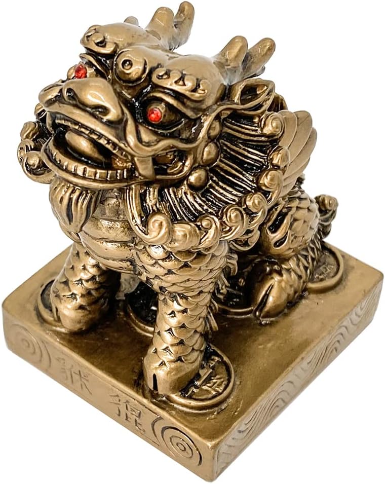 Chinese Feng Shui Chi Lin/Kylin Statue Guardian Attract Money and Good Luck Wealth Prosperity qilin Statue Feng Shui Decor Home Decoration Sculpture Gift Collection (2.0" L x 2.1" W x 2.8" H)