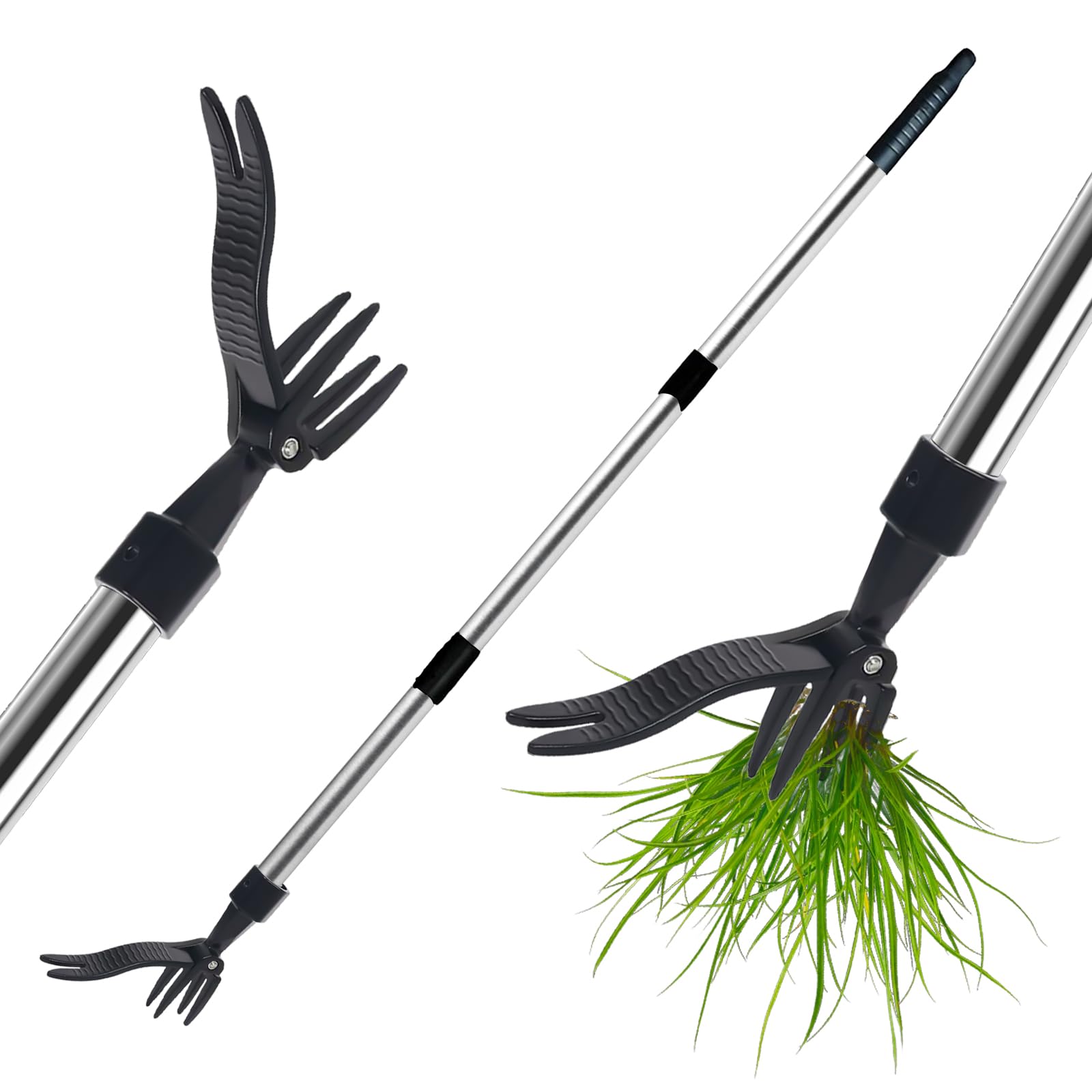 Lichamp Weed Puller, 1.12m Stand Up Garden Tool with Foot Pedal & 4-Claw Design for No-Bending Weeding, Deep Root Puller and Dandelion Remover for Lawn, Patio, Garden