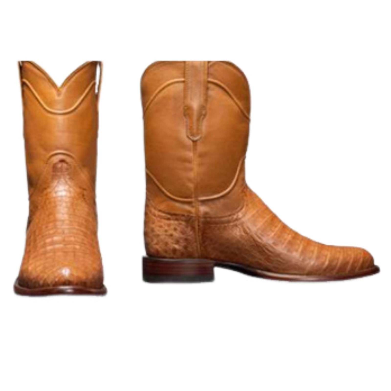 BALINGNIANDAIMen Western Cowboy Boots with Leather Grain Upper Short Boots Retro Medieval Pull On Shoes