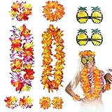 HBell 10 Pieces Hawaiian Leis Pineapple Sunglasses Set,Hawaiian Fancy Dress Hawaiian Garland Necklace Headbands and Wristbands,for Hawaiian Themed Party Summer Beach Tropical Party Decorations