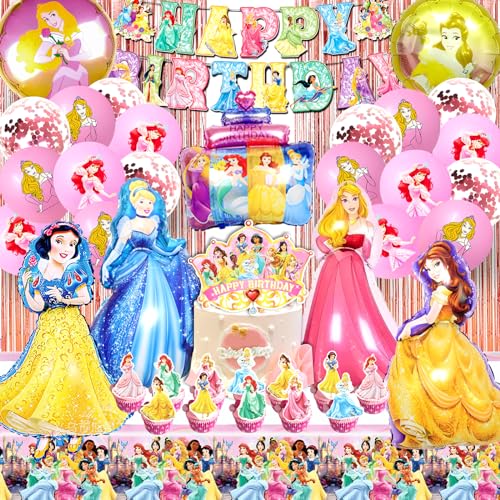 Juego de decoración de fiesta de princesa, 52 unidades, globos y globos de papel de aluminio, decoración para cupcakes