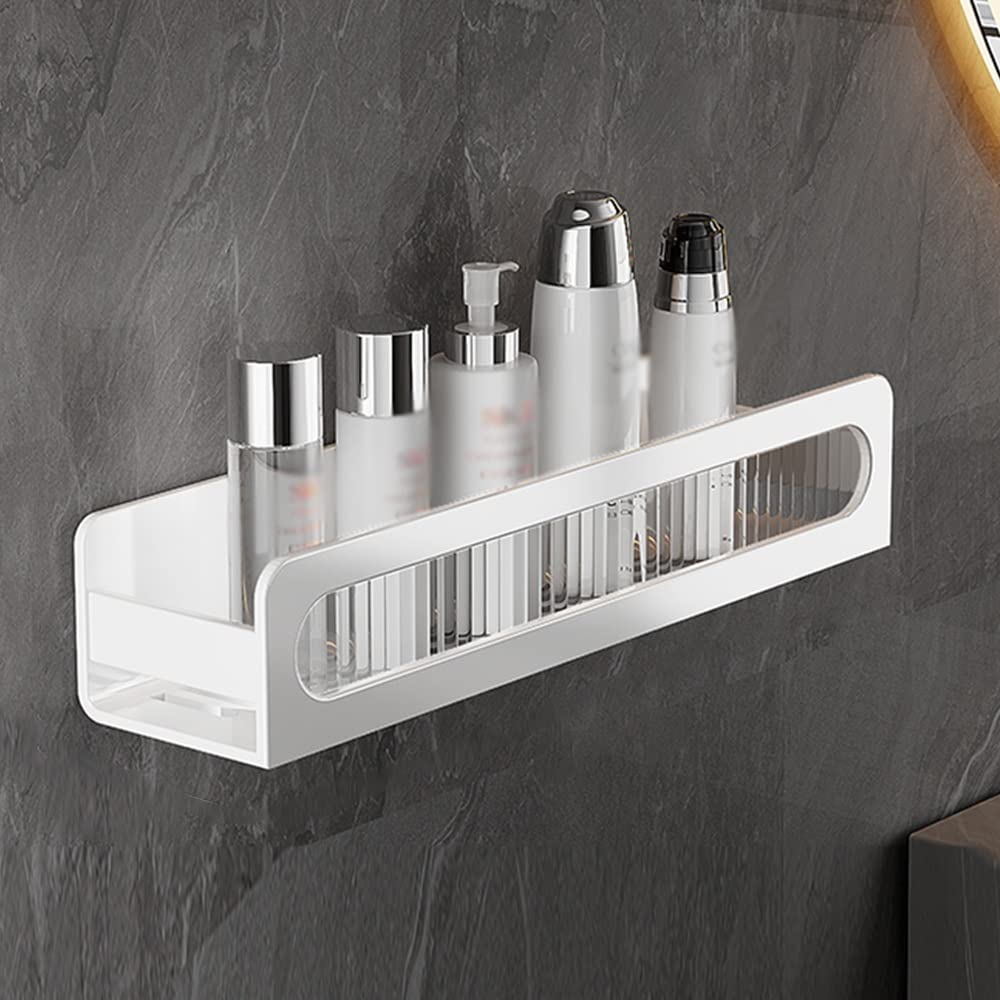 Shower Caddy Bathroom Accessories Drill-Free Shower Rack Wall-Mounted Inside Shower Shelves for Bathroom Size White with Rod 30cm