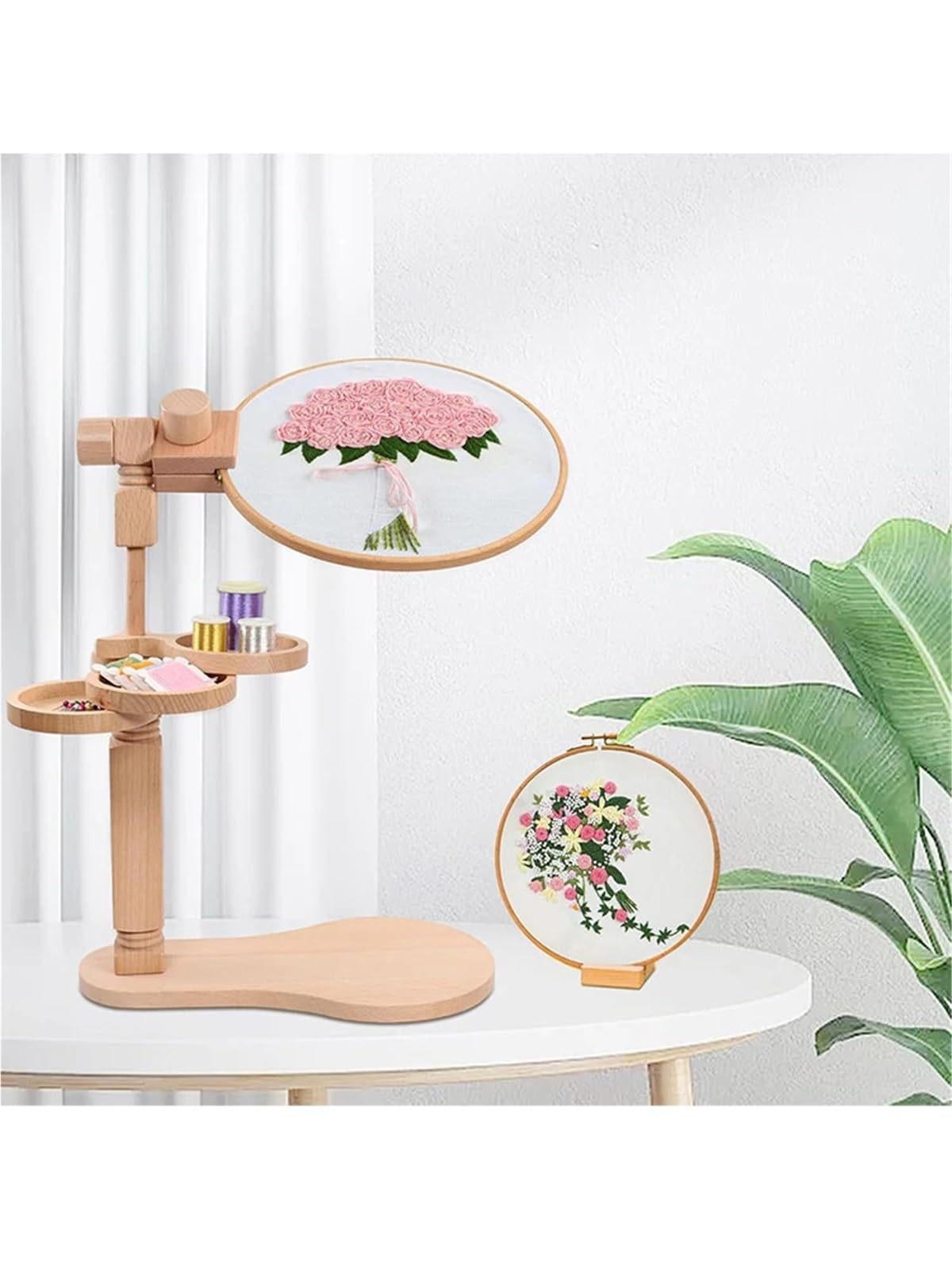 Soporte De Madera Bordado Bastidor de bordado haya con bandeja almacenamiento, soporte escritorio ajustable for punto cruz, manualidades costura y
