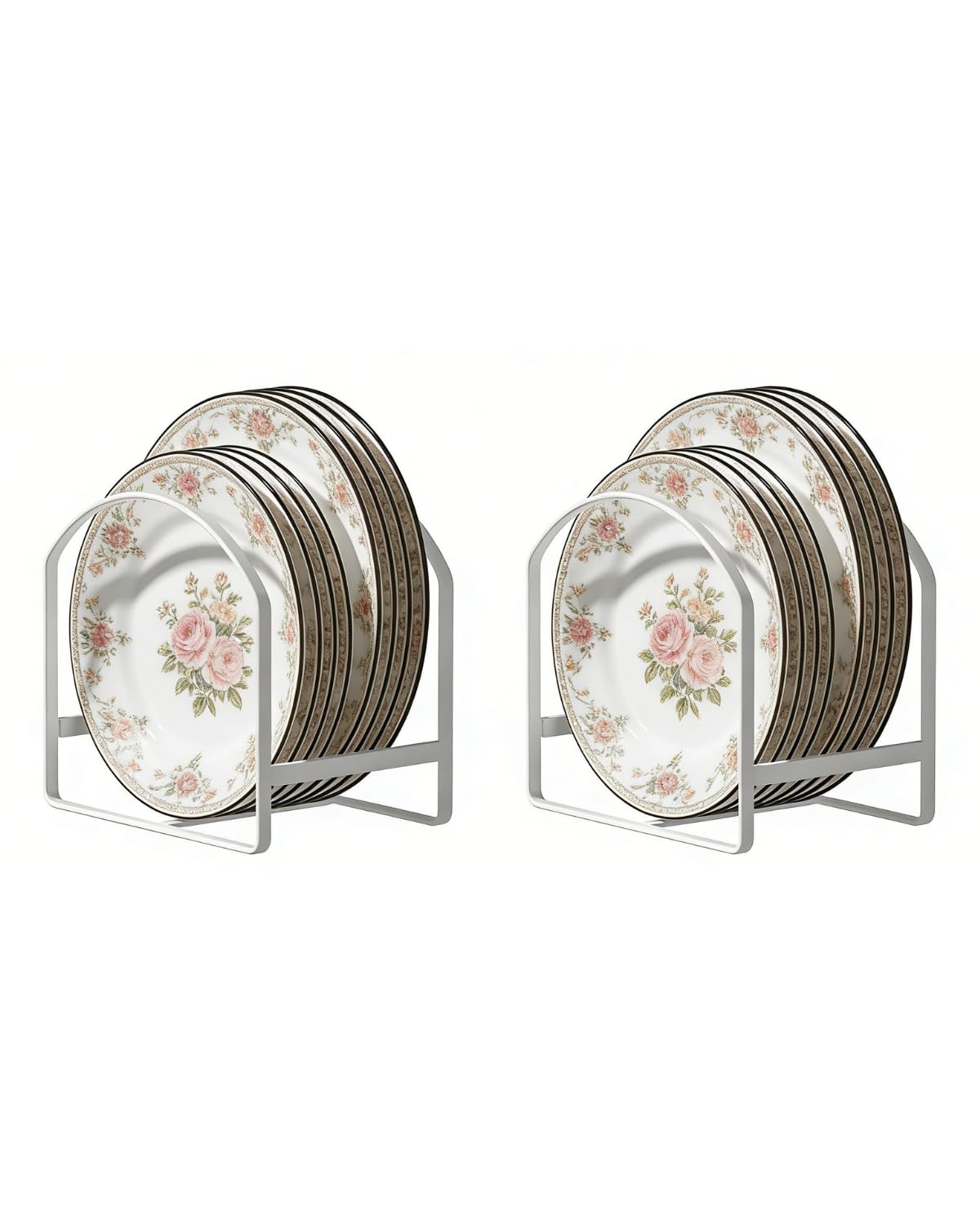 Photo 1 of 2 Pack Kitchen Plate Holder Organizer for Cabinet Space Saver Dinner Dish Storage Rack Upright Dish Drying Racks Metal Plate Dish Racks Stand for Cupboard and Countertop Rustproof Large White