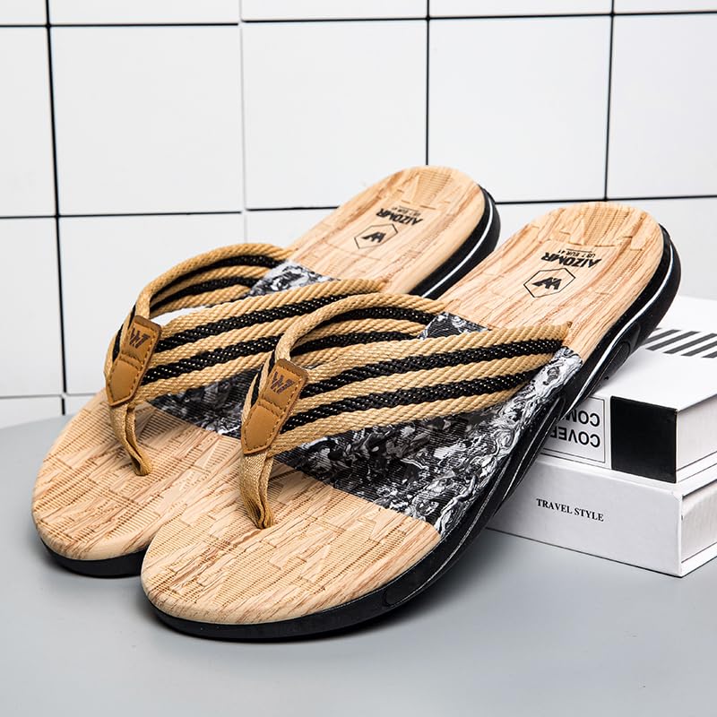 Mens Flip Flops Arch Support Comfortable Waterproof Open Toe Summer Beach Leather Thong Sandals Cushion Slip on Slippers3